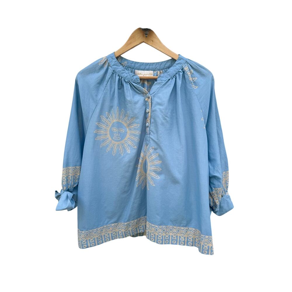Natalie Martin Light Blue Sun Print Bohemian Blouse Top Small S